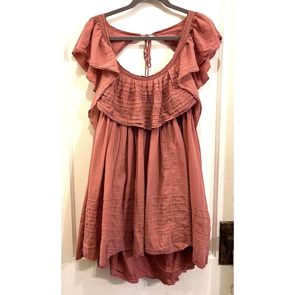 Free People Pink Boho Babydoll Sheek Mini Ruffle Dress   Women's Size Medium - Picture 2 of 9